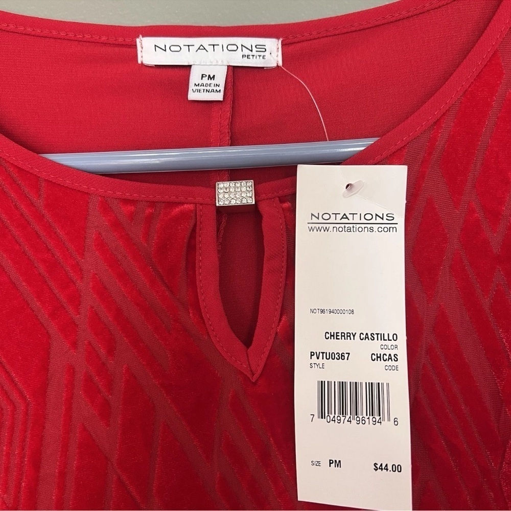 New! Notations Red Velvet Blouse – Petite Medium Perfect for Holidays & Parties - Picture 2 of 3
